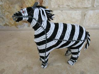 Beadworx Handcrafted Beaded/wired African Art Figurine Zebra White/black