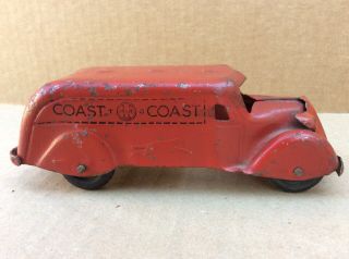 Marx Pressed Steel Greyhound Bus,  Coast To Coast,  6”long,  Antique Toy Bus