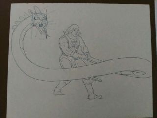 He - man Animation cel from cartoon and sketch of he man fighting snake 2
