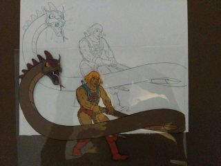 He - man Animation cel from cartoon and sketch of he man fighting snake 4