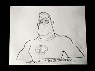 Mr.  Incredible Incredibles Signed James Artist Hand Drawn Cartoon Art 8 " X 11 "