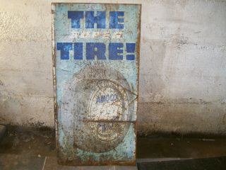 Vintage 50`s The Tire Amoco 120 Tin Tire Sign 26.  5x13.  5 Inches