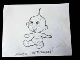 The Incredibles Jack Jack Signed James Artist Hand Drawn Cartoon Art 8 " X 11 "
