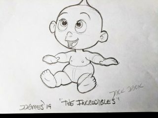 THE INCREDIBLES Jack Jack Signed JAMES ARTIST Hand Drawn Cartoon Art 8 