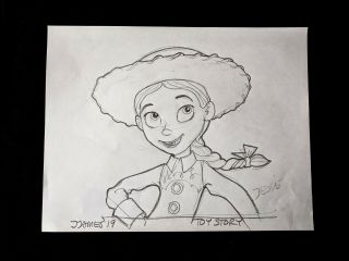 Toy Story Jessie Signed James Artist Hand Drawn Cartoon Art 8 " X 11 "