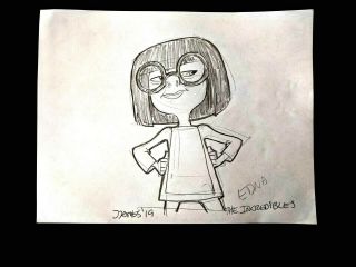 The Incredibles Edna Signed James Artist Hand Drawn Cartoon Art 8 " X 11 "