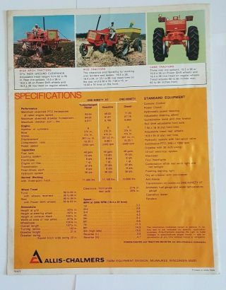 Vintage AC Allis Chalmers One - Ninety One - Ninety XT 190 Tractor Brochure 1970 ' s 5