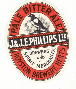 British Beer Label.  Phillips,  Royston Pale Bitter Ale Small