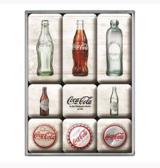 Retro 9 Pc Magnet Set Coca Cola - Bottle Timeline Vintage Images Licensed