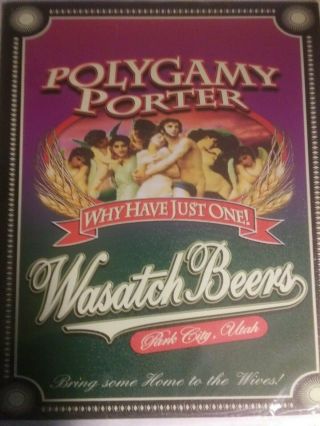 Polygamy Porter Metal Tin Craft Beer Bar Sign Wasatch Brewery Park City Utah