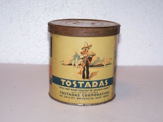 Vintage Tostadas Corporation Brooklyn Ny Corn Chip Can Tin