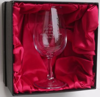 Personalised Engraved Wine Glass In Luxury Gift Box (blue,  Red,  Yellow) - Wedding