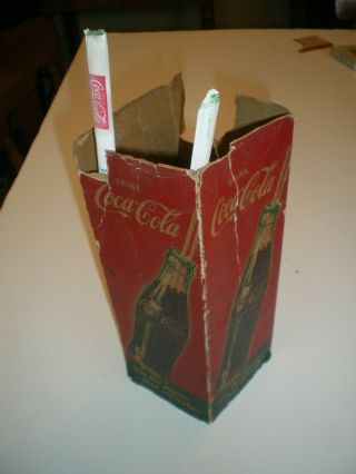 Coca Cola Straw Dispenser Box Vintage C.  1940 - 50 Cardboard Coke Cards 2