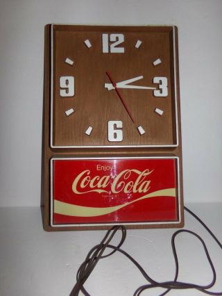 Vtg Enjoy Coca Cola Electric Wall Clock Bar Advertising 12x18 " Great Quiet