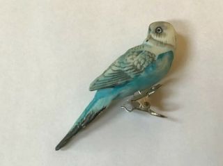 Vintage Bisque Porcelain Clip - On Blue Parakeet Ornament Japan Decoration
