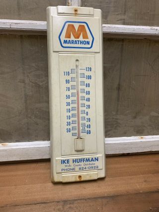 Vintage Marathon Service Advertising Thermometer Sign Wells County IN Oil 5