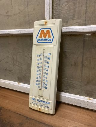 Vintage Marathon Service Advertising Thermometer Sign Wells County IN Oil 6