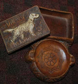 Rare Vintage Pointer ? Hunting Dog Ashtray And Box W/ Lid Neat