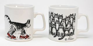 2 Vintage Kliban Cat Cups Mugs Kiln Craft England 1980 