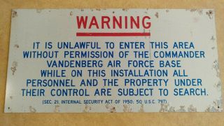 Vintage Vandenberg Air Force Base Afb Military Metal Sign Nasa Space Program