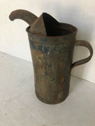 Antique Galvanized Tin 1 One Quart Liquid Handled Funnel Spout Oil Can Made Usa