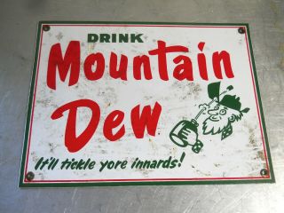 Enamel Porcelain Mountain Dew Soda Pop Advertising Sign