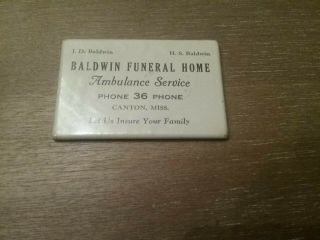 Vintage Baldwin Funeral Home Advertising Pocket Mirror Canton Mississippi Ph 36