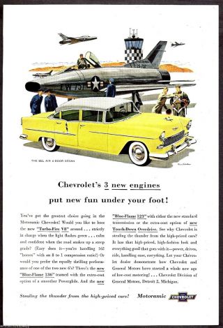 1955 Chevrolet Bel Air Sedan Usaf Us Air Force North American F - 86 Sabre Jet Ad