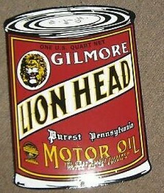 Gilmore Lion Head Motor Oil Porcelain Metal Sign Nr