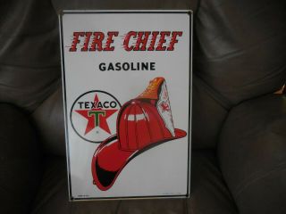 Vintage Texaco Fire Chief Sign Enamel Over Steel 1986 Usa