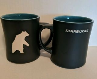 Starbucks 2012 Coffee Mug Yukon Polar Bear Set of 2.  Bone China 16 oz Cups Black 5