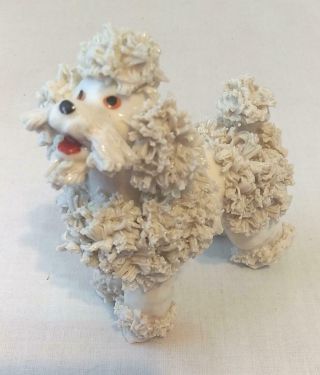 Vintage Ceramic Porcelain Spaghetti White Poodle Dog Figurine - Red Eyes