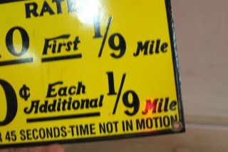 CAB YELLOW TAXI RATES FAIR PORCELAIN METAL SIGN GAS OIL SERVICE TRAVEL HOTEL 66 4