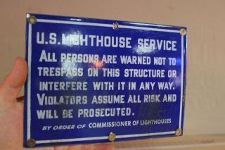 Us Lighthouse Service Warning Porcelain Metal Sign Marine Trespass On Structure