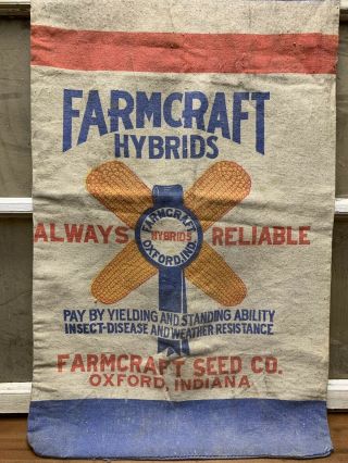 Vintage Old Farmcraft Hybrids Seed Bag Oxford Indiana Double Sided Corn Graphics