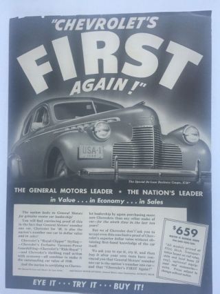 1940 Chevrolet Deluxe Business Coupe Ad - Great Garage Decor