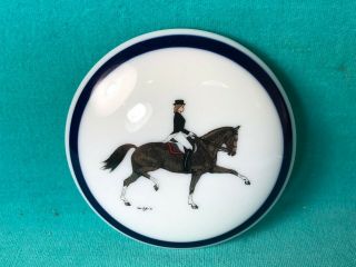 Porcelain Dressage Horse Tinket Box,  Artist Signed,  Plus Horse Thimble & Plate
