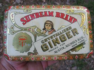 Vintage Sunbeam Crystallized Ginger Austin Nichols & Co.  N.  Y.  Spice Tin W/ Girl