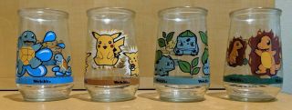 Welchs Pokemon Glasses Jelly Jar Squirtle Pikachu Charmander Bulbasaur Set
