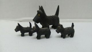 Vintage Carved Wood Tiny Black Scotty Dogs Puppies Figures Made In Germany