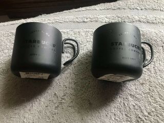 Set Of 2 Starbucks Black Matte Espresso Cup 3oz Demi Metal Mugs 2017