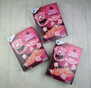 General Mills Franken Berry Cereal Box Halloween 3 Boxes