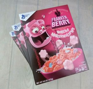 General Mills Franken Berry Cereal Box Halloween 3 Boxes 5