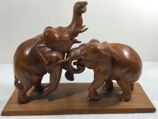 Vintage Elephants Hand Carved Wooden Figurines African Safari Decor