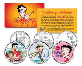 Betty Boop Officially Licensed 3 - Coin U.  S State Quarter Set With Rare