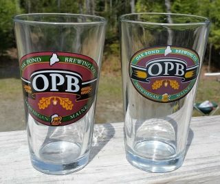 Oak Pond Brewery Co.  Set Of 2 Pint Glasses,  Opb From Skowhegan Maine Vg
