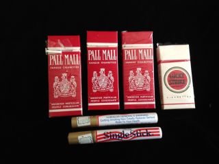 Vintage Pall Mall Cigarettes 4 Pk And 2 Single Stick Cigarettes