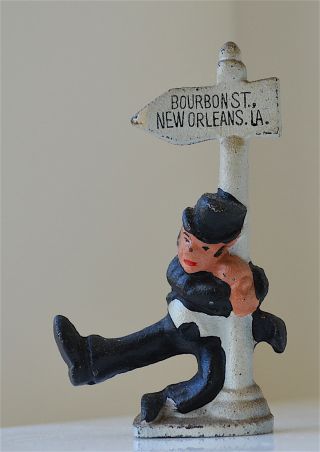 Figural Bottle Opener Bourbon St Orleans La Drunk On Lamp Post Cast Iron