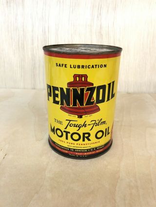 Vintage Pennzoil Tough - Film Motor Oil,  Empty 1qt Metal Oil Can Sae 20 - W