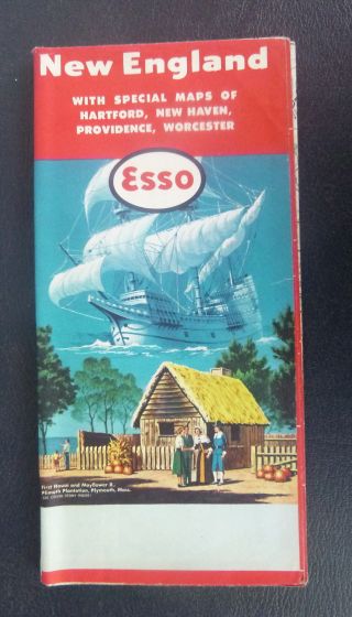 1958 England Road Map Esso Oil Gas Plymouth Plantation Cover